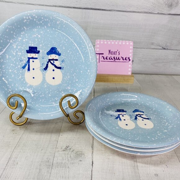 Home Target WINTER FROST Hand Painted Snowman Stoneware Blue Salad Plates Set 4 - Picture 1 of 16